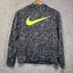 Nike Hoodie Youth XL Black Dri-Fit Fleece Swoosh Sweatshirt Allover Print